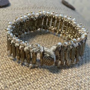 Tommy Bahama gold, pearl and woven bracelet. 7 inches long.